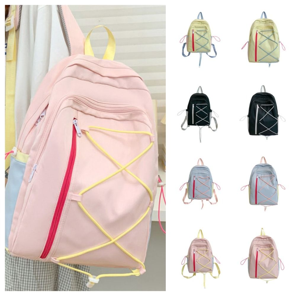 Cute%20Multi-pockets%20Drawstring%20Backpack%20Large%20Capacity%20Student%20School%20Bag%20Solid%20Color%20Cloth%20Travel%20Rucksack%20Girls%20-%20Image%205