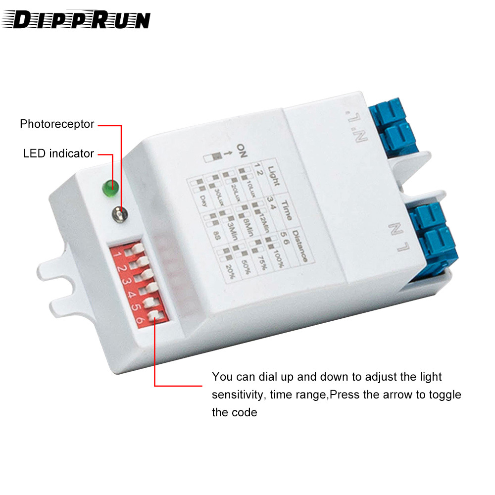DIPPRUN 5.8G Microwave Radar Sensor Switch DIP 220-240V 360 Degree Microwave Sensor High Sensitivity Long Distance Microwave Detector Switch
