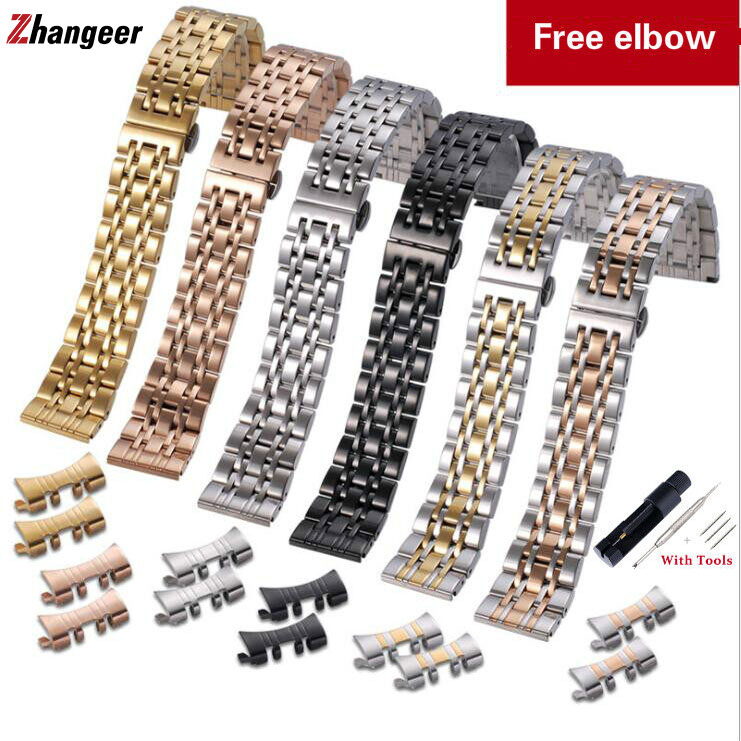 zhangeer Seven bead 304 solid stainless steel substitute watch band double press butterfly button flat head elbow dual purpose vacuum plating 12 14 16 18 19 20 21 22 24mm
