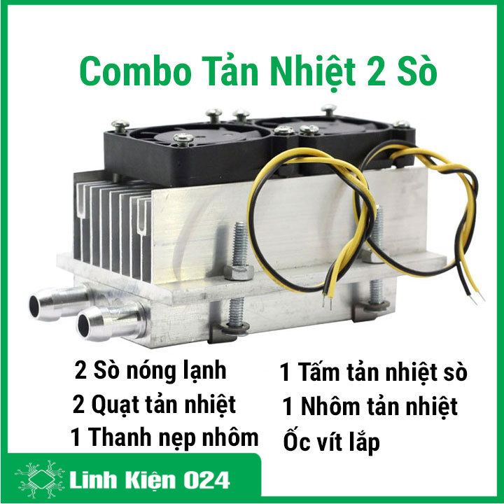 Bộ tản nhiệt 2 sò nóng lạnh 60W và bộ tản nhiệt 2 sò kèm quạt tản nhiệt, ốc vít