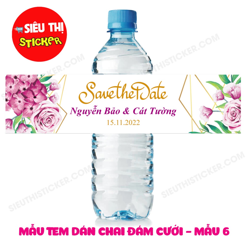 Combo 10 Tem nhãn dán chai nước suối đám cưới (có đổi tên theo yêu cầu)