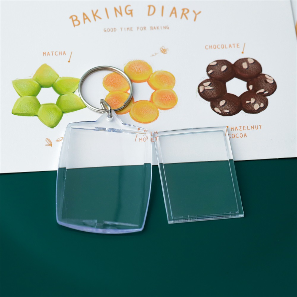 5Pcs/Pack Transparent Rectangle Blank Acrylic Insert Keychain Photo Picture Frame Keyring Holder DIY Split Ring KeyChain Gift