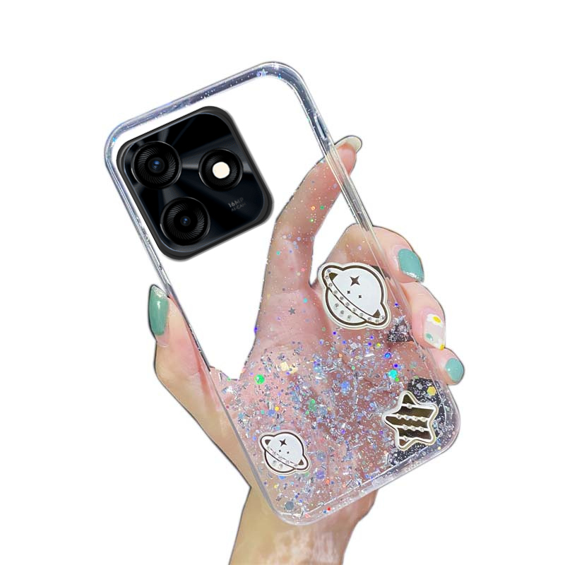 Phone Cover itel P55 4G Sparkling Soft Transparent Silicone Space Planet Stars Moon Girl Anti Fall Case for itel P55 NFC Back Cover.