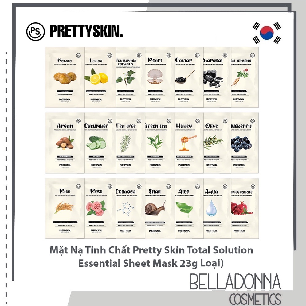 Mặt Nạ Tinh Chất Pretty Skin Total Solution Essential Sheet Mask 23g (21 Loại)