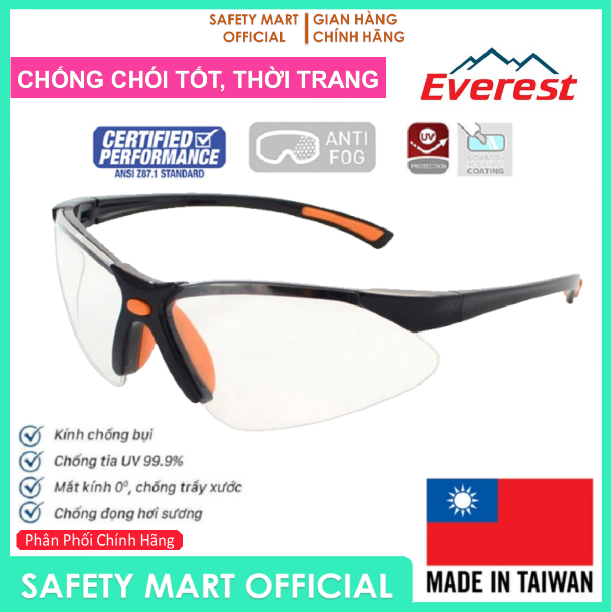 Labor Taiwan Everest EV301 white coated silver anti scratch anti-đọng dew, anti-dust, UV rays chemicals sprayed into the eyes-genuine goods safety Mart official