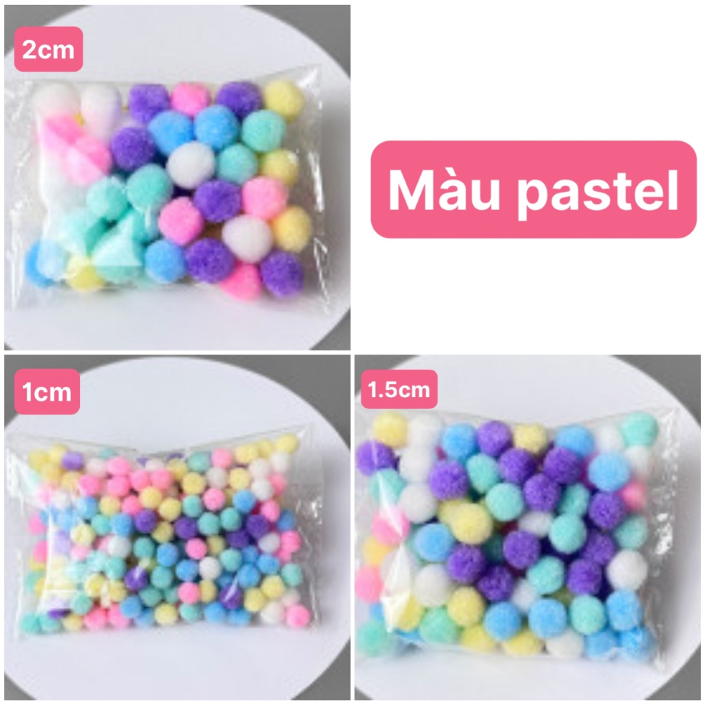 Quả bông pompom làm đồ hanmade 3 size từ 50 - 200 viên