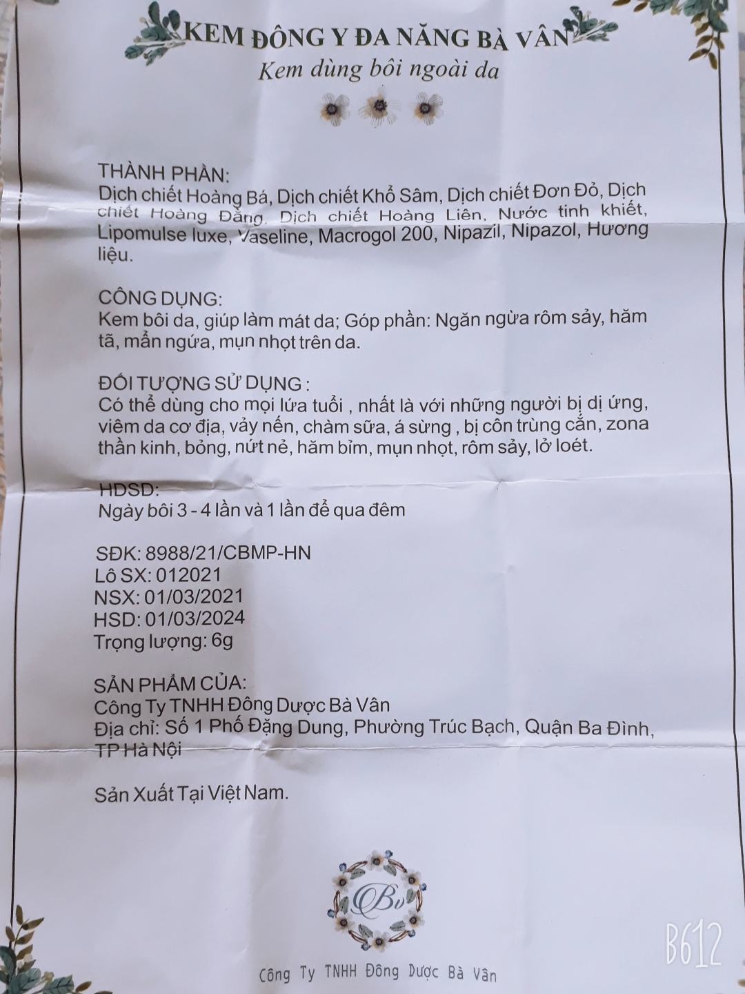 Kem Bà Vân-Hàng chuẩn công ty