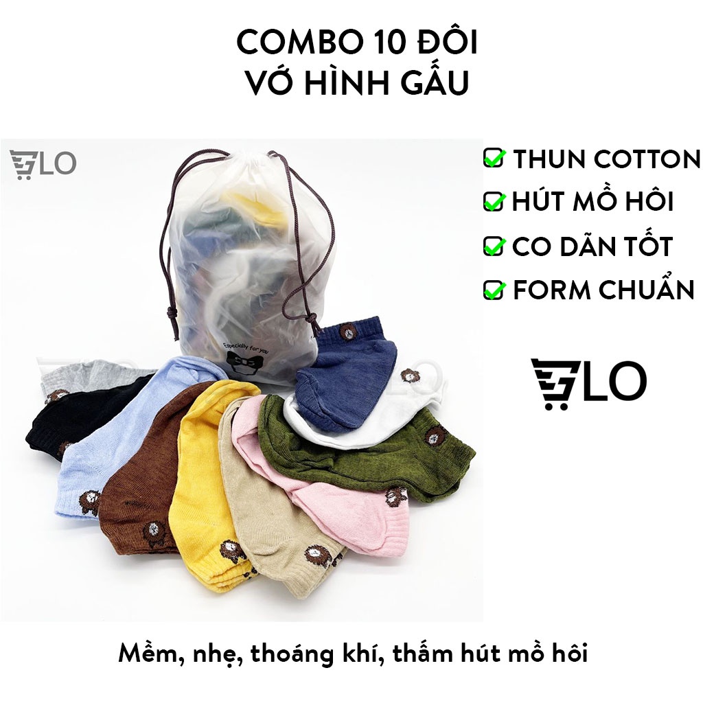 Combo 10 đôi tất vớ chân hình gấu brown nhiều màu