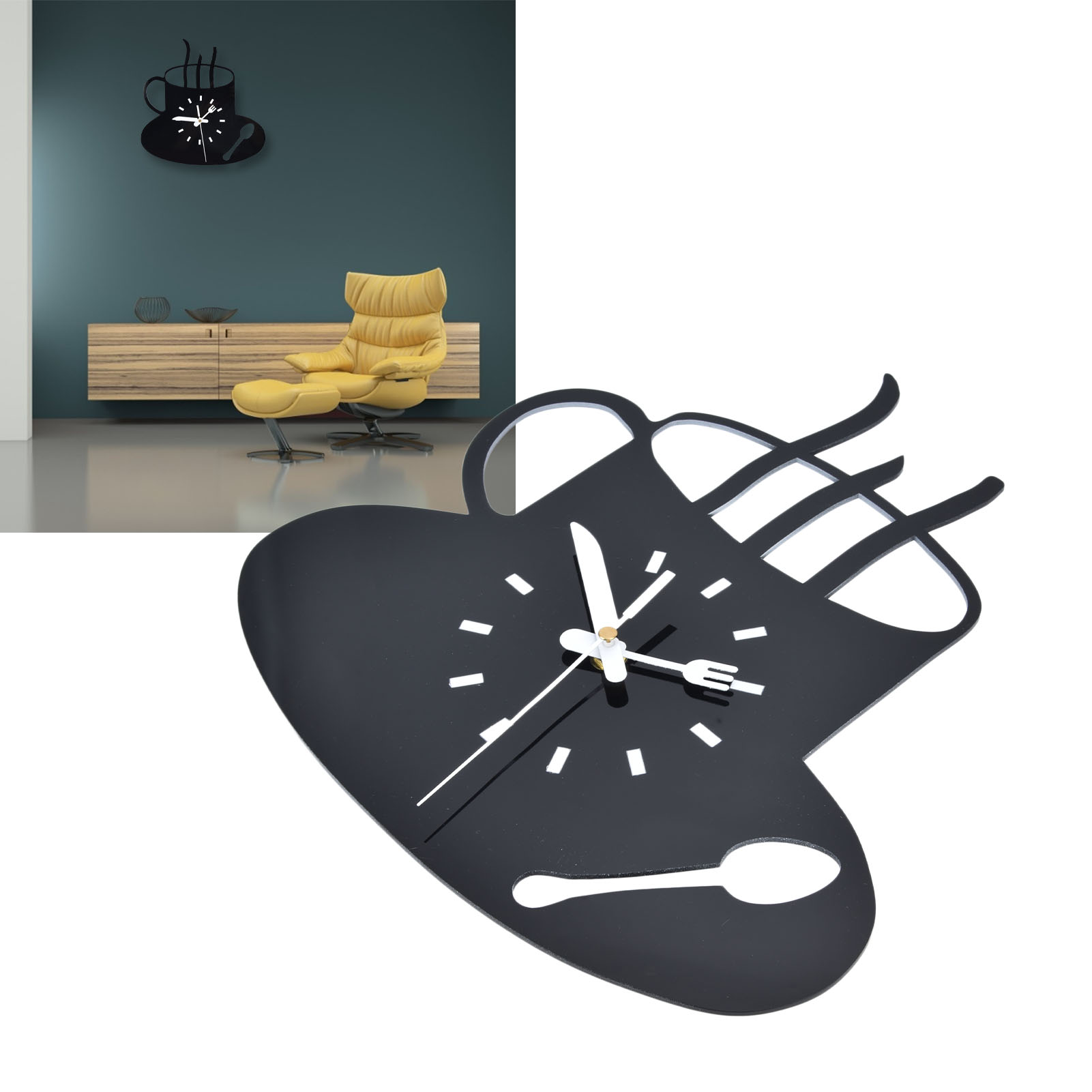 Kitchen Wall Clock Frameless Design Small Wall Clock Coffee Mug for Home for Hotel