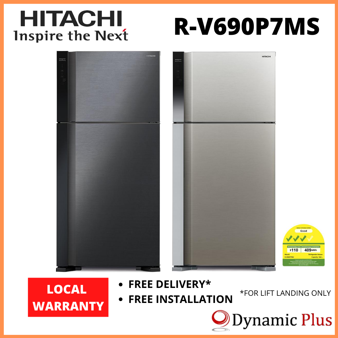New Hitachi Stylish R V690p7ms 2 Door Fridge 550 Litres Lazada Singapore
