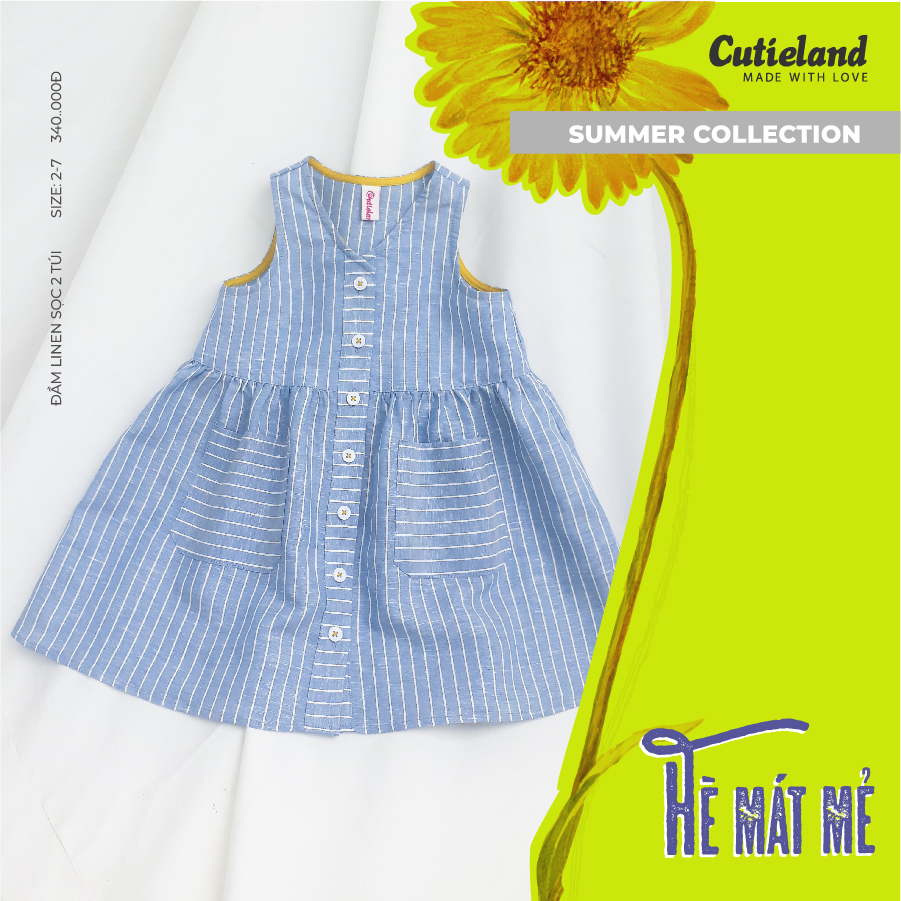 Cutieland - Đầm linen sọc 2 túi