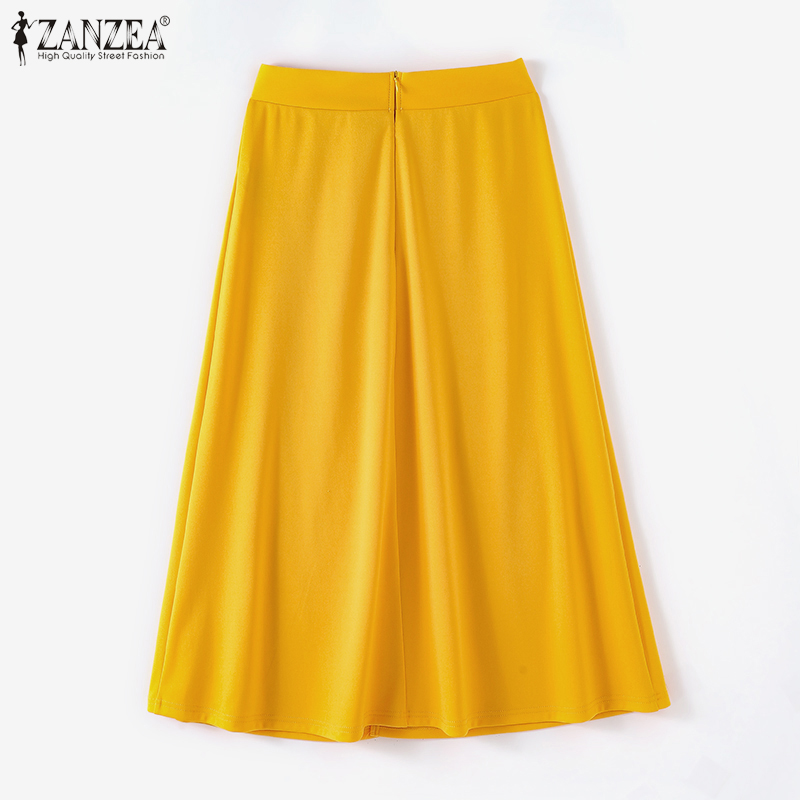 MOMONACO ZANZEA Women's Overskirts Elegant Buttons Solid Midi A-Line Skirts OL Work Front Slit Knitted Skirt #15