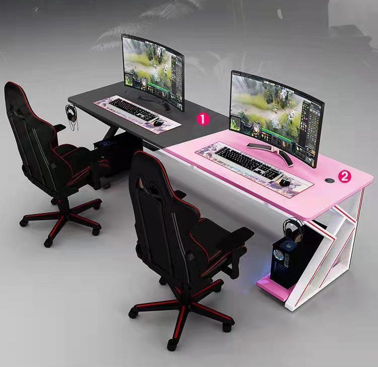 Pink and Black Super Long Office Table for Couple 1.8m to 2.4m Long