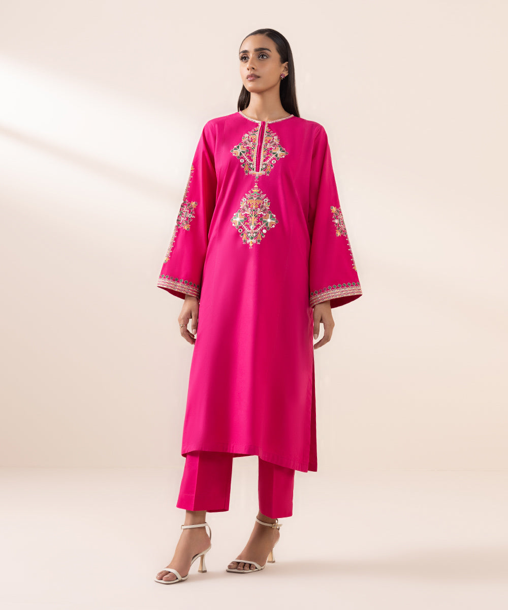 Sapphire Women's Pret Cambric Pink Embroidered A-Line Shirt For Women - Women RTW / Stitched