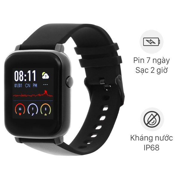 Đồng hồ thông minh BeU B1 Đen - hồng