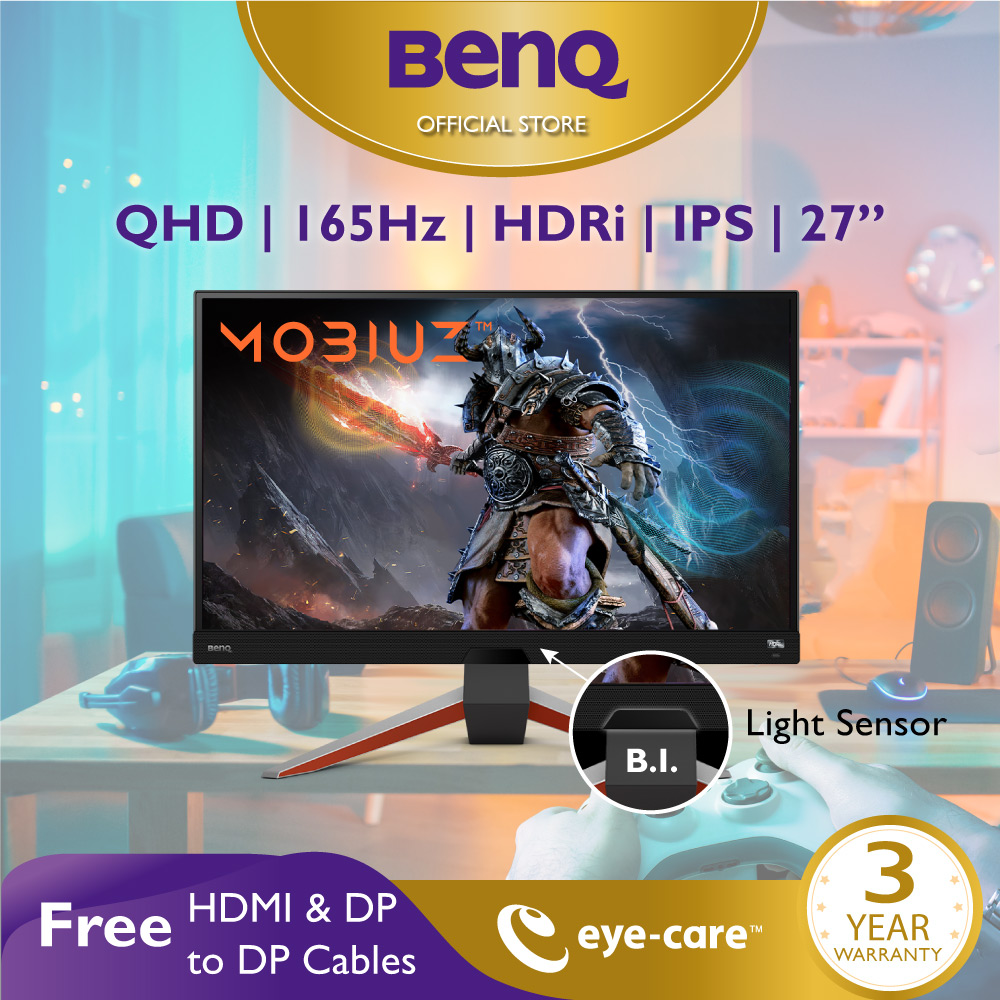 BenQ MOBIUZ EX2710Q 27 QHD 1ms 165Hz IPS HDRi FreeSync™ Premium 2W + 5W  Woofer Built-In Speakers Height Adjustment Gaming Monitor