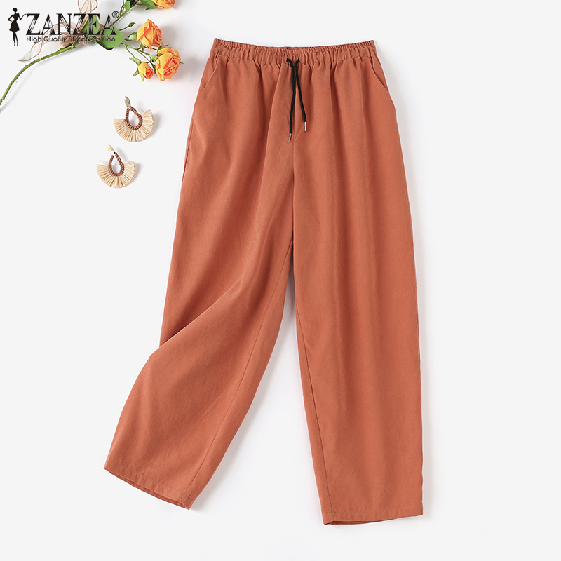 ZANZEA Womens Summer Cotton Casual Loose Trousers Wide Leg Baggy Harlan  Pants Plus Size