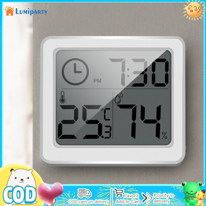 LumiParty Digital Wall Clock With 3.2inch LCD Display Temperature Time Humidity Meter For Indoor Bedroom Baby Room
