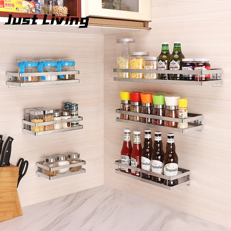 JustLiving Giá Để Đồ Nhà Bếp Giá Để Đồ Treo Gia Vị Nhà Bếp Treo Tường Không Đục Lỗ Giá Sắp Xếp Phòng Tắm (Không Khoan)