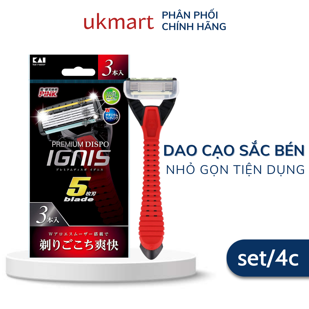 Set dao cạo râu 2 lưỡi kép kai kai , set 3 dao cạo râu 5 lưỡi kép ignis kai cán đỏ