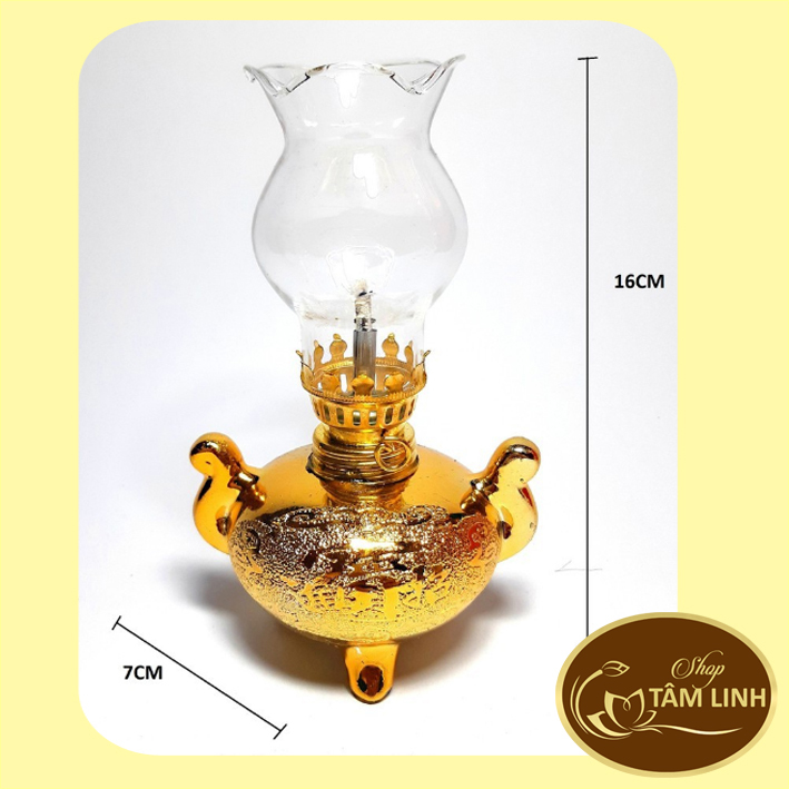 Đèn dầu sứ kim sa vàng