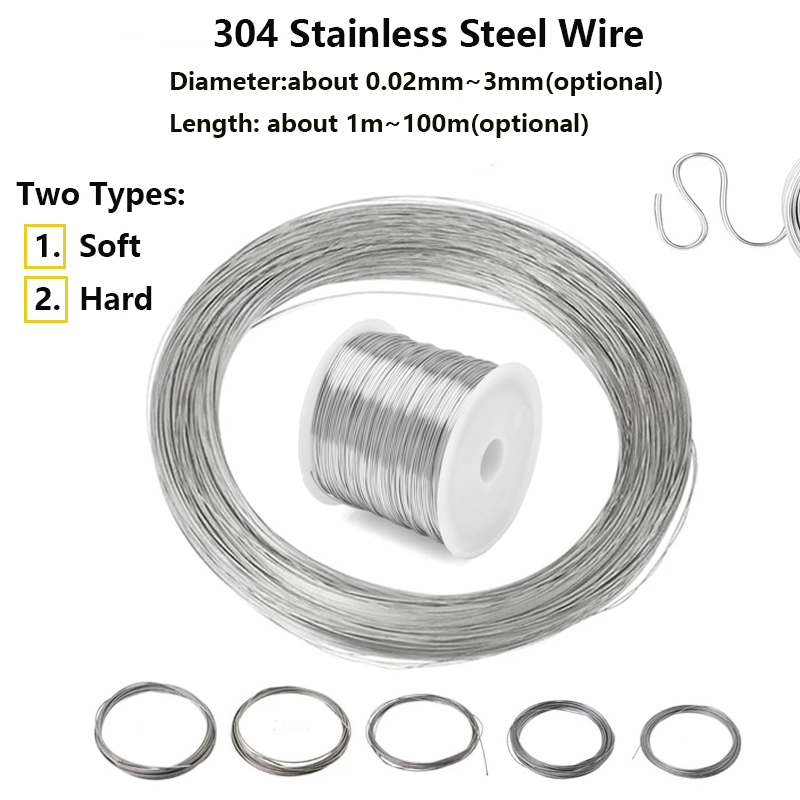 1pcs 1-100 meters 304 Stainless Steel Soft/hard Steel Wire Diameter  0.02-3mm Single Strand Lashing Soft Iron Wire Rustproof