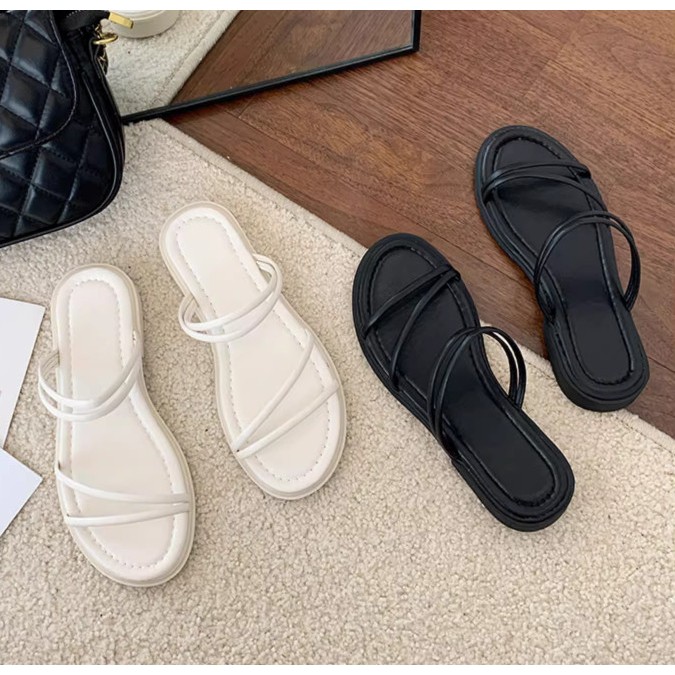 Dép Sandal Nữ MYSSTORE Đế Băng Dây Quai Đôi Basic Da Mềm Êm Chân DD-1233