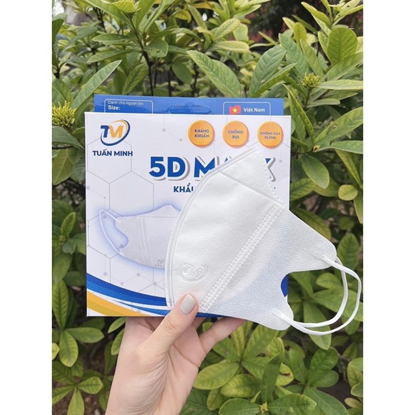 Combo 5 hộp 50 cái Khẩu trang 5D mask Tuấn Minh, 3 lớp vải kháng khuẩn, thiết kế ôm kín khuôn mặt, quai thun co dãn tốt, cotienshop87