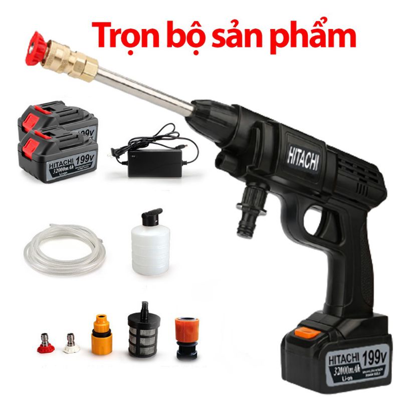 MÁY RỬA XE MINI HITACHI CẦM TAY PIN ÁP LỰC