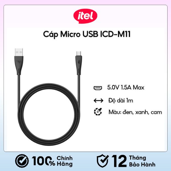 Dây cáp sạc Itel ICD-M11 1M Data | Micro USB Cable | Hàng Chính Hãng | Bảo hành 6 tháng