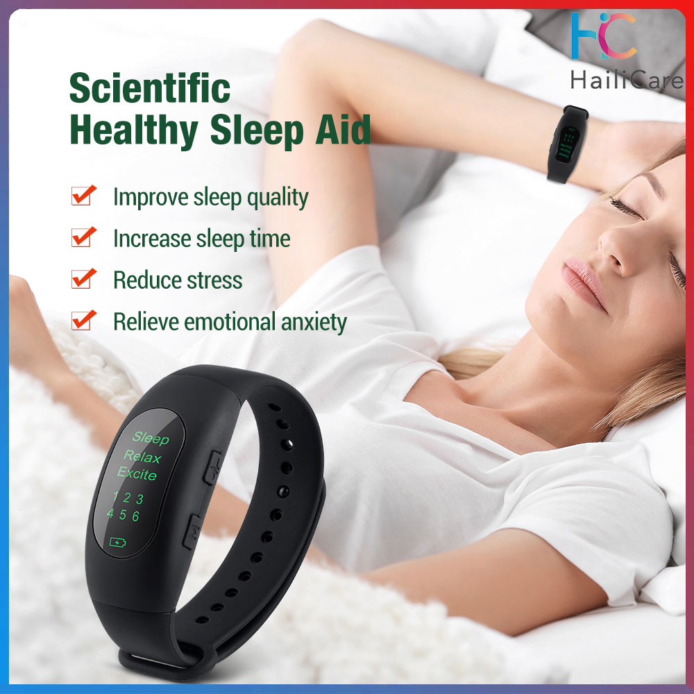 Hailicare Micro-current Intelligent Sleep Aid Low Frequency Pulse Stress Reduction Sleeping Apparatus Insomnia Physical Therapy Watch Wearable Sleeping Device Improve Mood Anxiety USB Charging