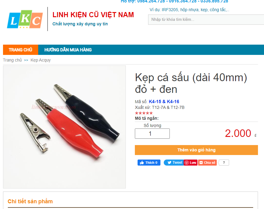 Kẹp cá sấu (dài 40mm) đỏ + đen - 4K15 & 4K16