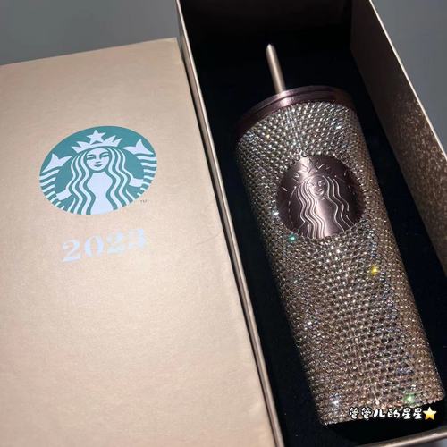 Startbuck Official Store New Products of Starbuck 2023 Taiwan and Thailand Starbuck Golden Blue 25th Anniversary Shining Diamond Stainless Steel Straw Cup Classic Collection