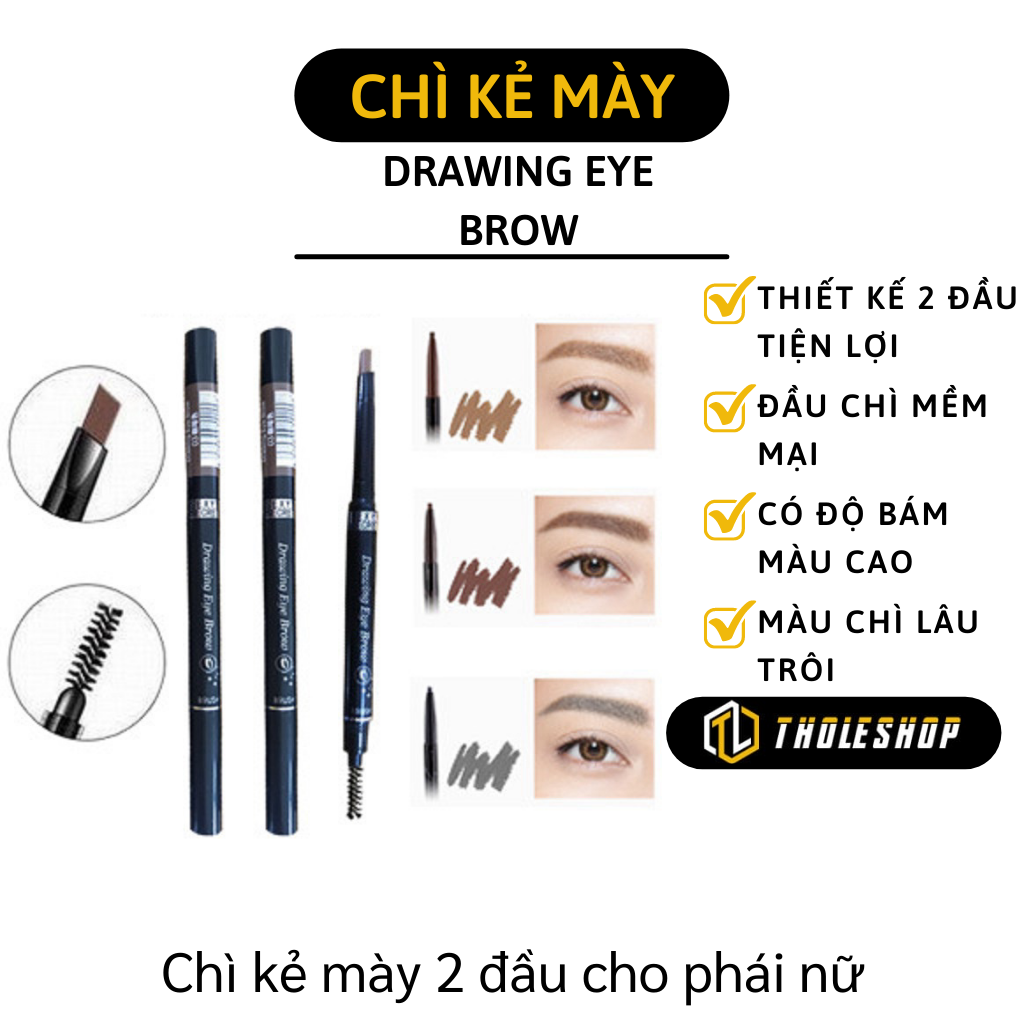 Chì kẻ mày siêu mảnh - Bút kẻ lông mày 2 đầu tiện dụng chống thấm nước - Bút chì kẻ mày kèm lược chải mày