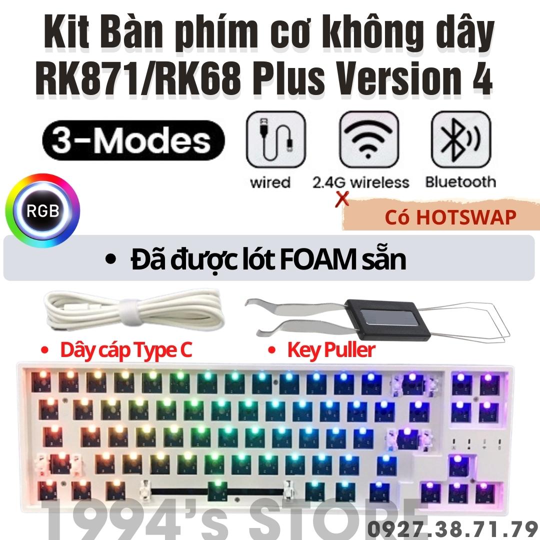 [CÓ SẴN] KIT Bàn phím cơ RK871 RK68, RK G68 Led RGB - Bluetooth 5.0 Wireless 2.4G Dây type C - Phần mềm Custom