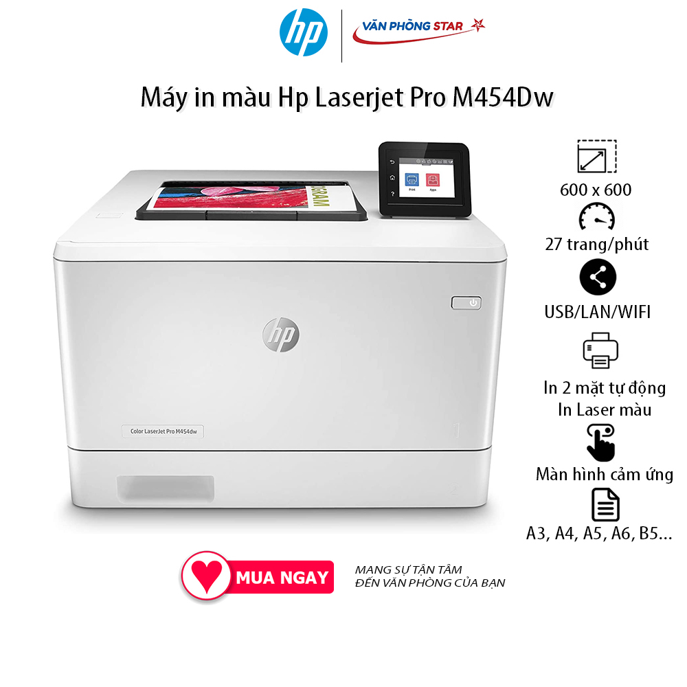 Máy in màu HP LaserJet Pro M454dw tốc độ 27 trang/phút, 600...