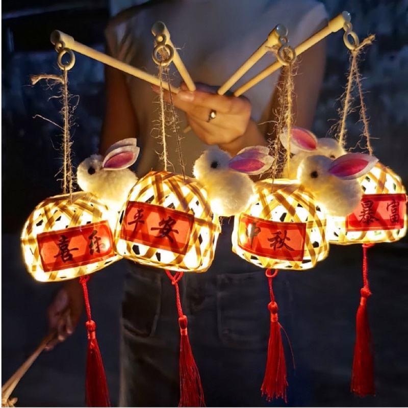 [HÀNG SẴN] Đèn lồng tre thỏ mini tết trung thu 2023 kèm đèn LED