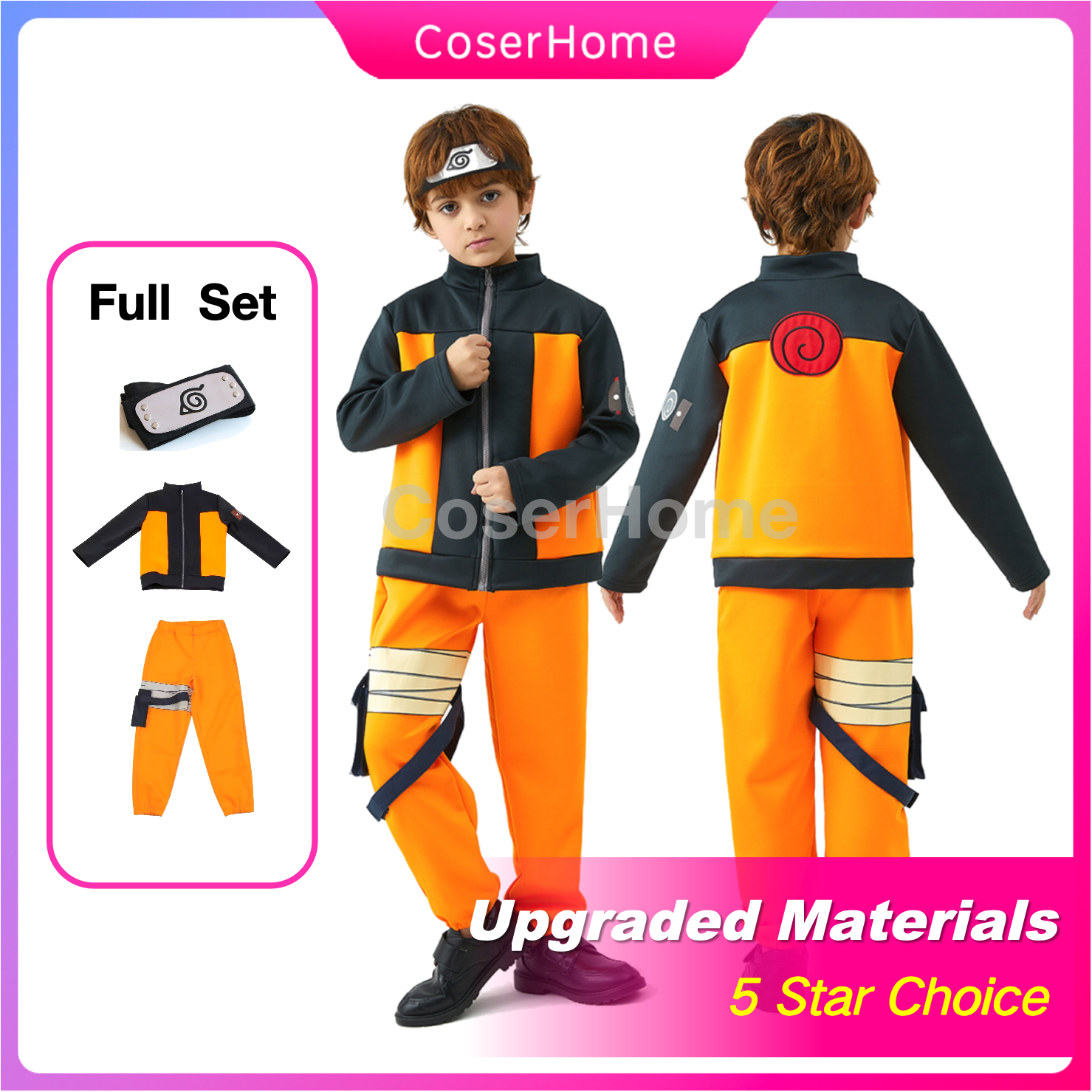 Naruto Kids Ninja Fantasia Menino Halloween Cosplay Masculino Longo Manto  Uniforme com Acessórios