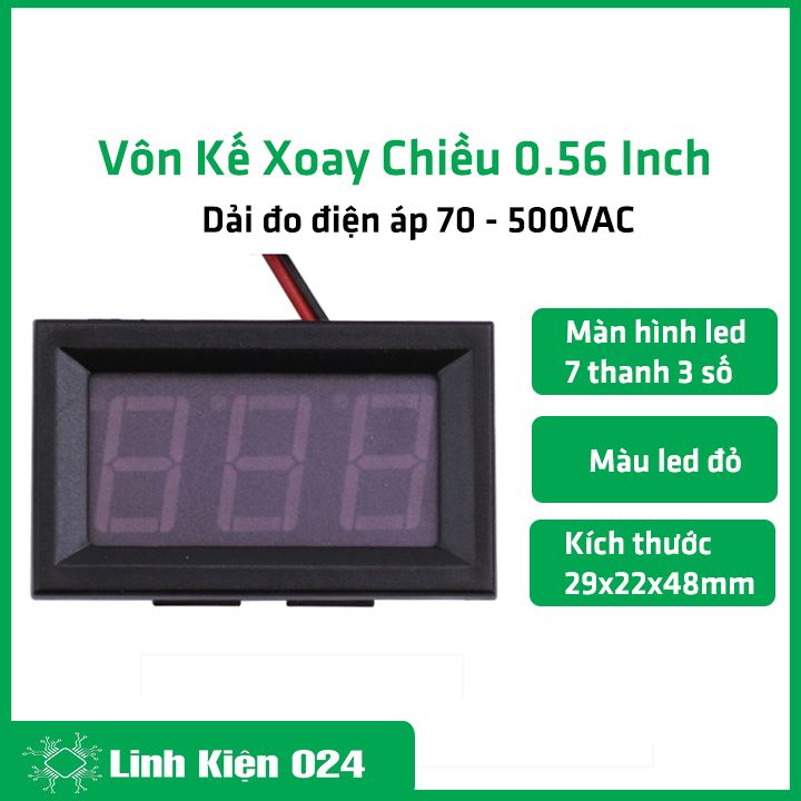 Vôn kế xoay chiều 0.56 inch dải đo 70-500vdc màu đèn đỏ