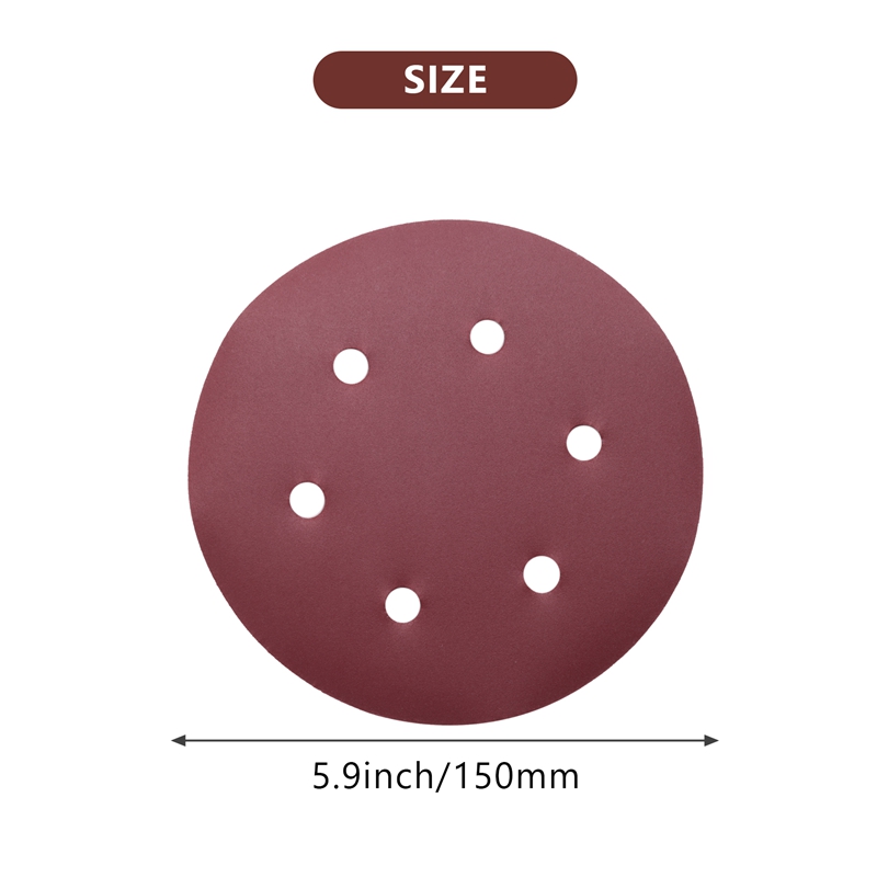 150mm Sanding Disc, 6 Inch Hook and Loop Sanding Pads, 100 Pcs Sandpaper Set Assorted Grits for Random Orbital Sander