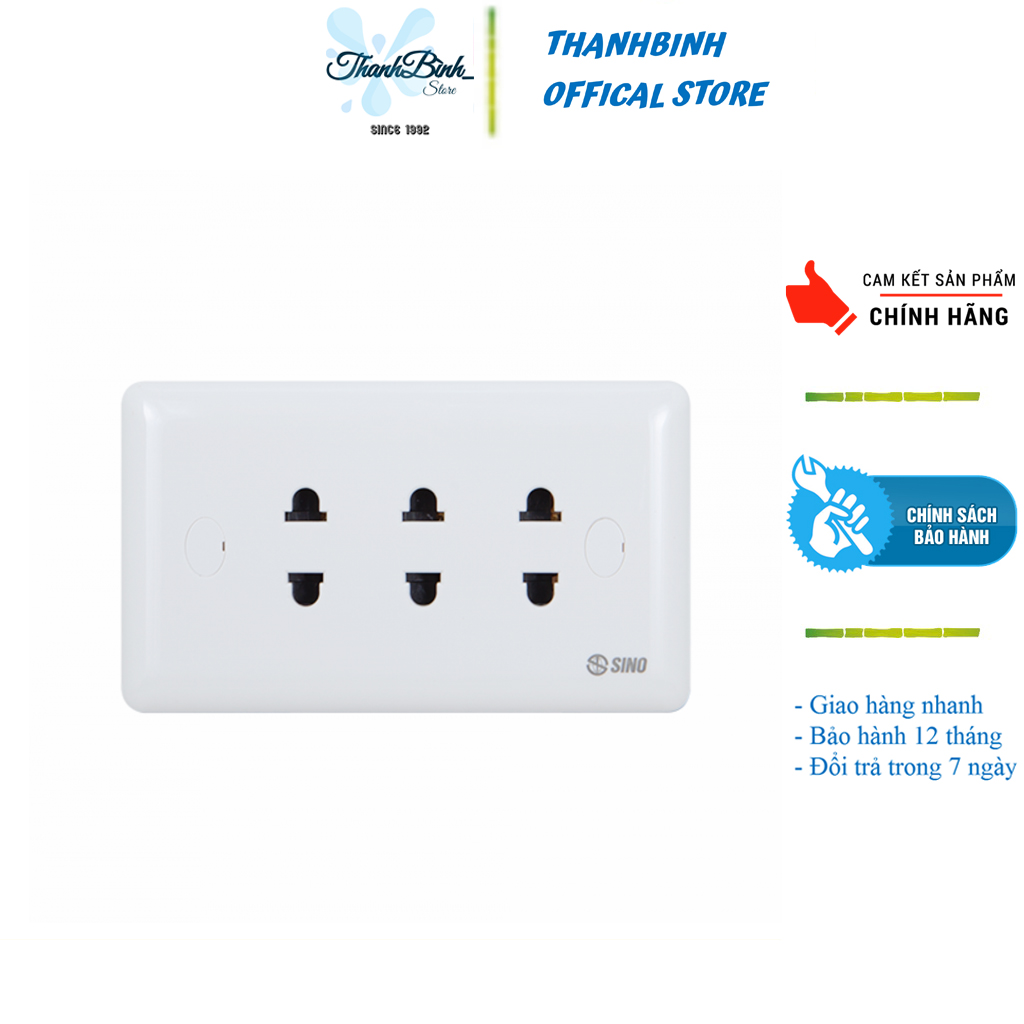 Mặt điện 3 ổ cắm 2 chấu 16a- sino s19