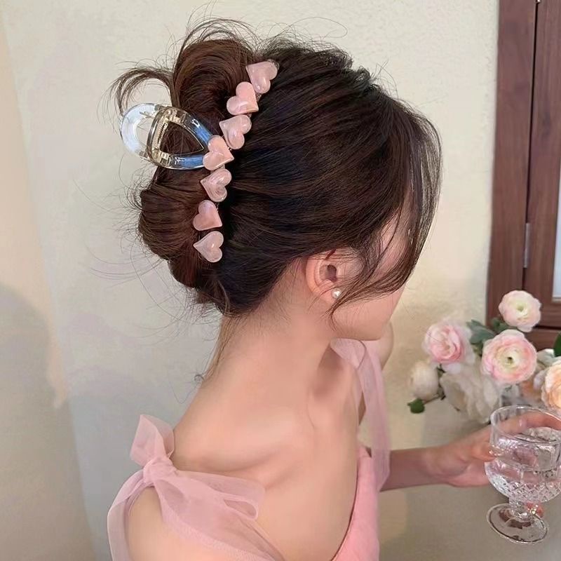 Kẹp Tóc Hình Trái Tim Màu Hồng Bằng Acrylic