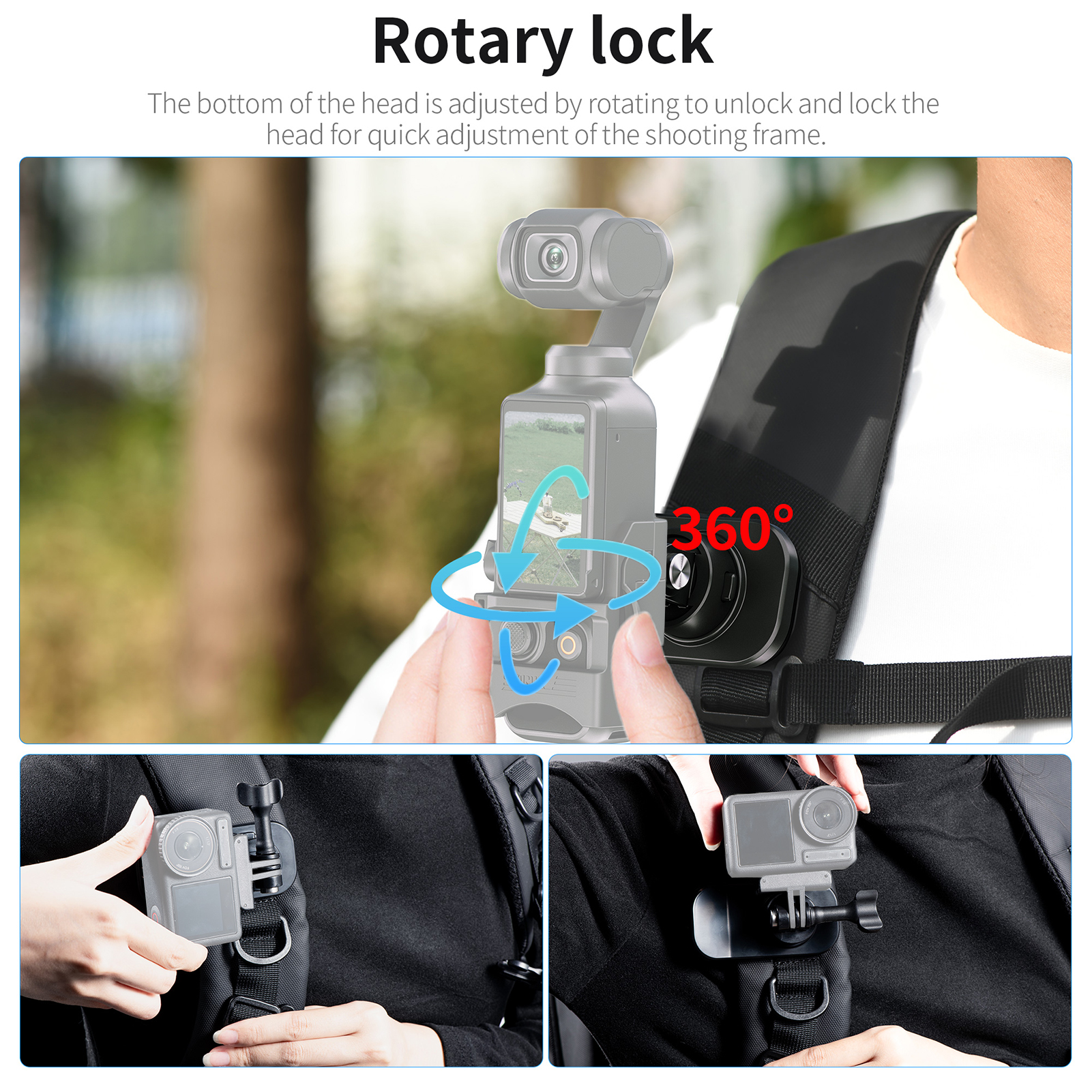 Startrc Ba lô giá đỡ camera Dây đeo gắn kẹp nhanh chóng phát hành 360 ° xoay với máy ảnh thể thao Adapter & 1/4in Adapter Tương thích với Max/12/11/10/9/8 DJI hành động 2/3/4
