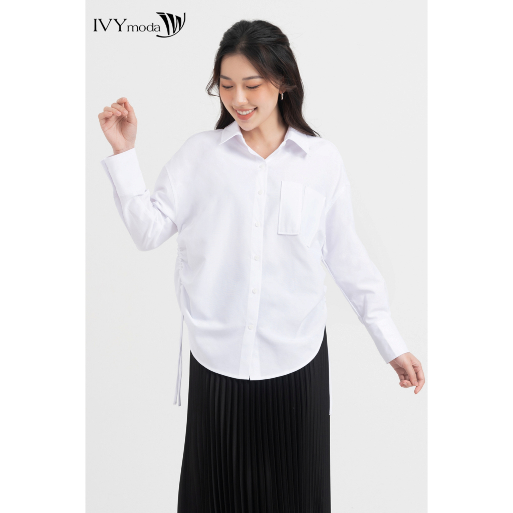 Áo sơ mi phối dây rút eo IVY moda MS 17B9484