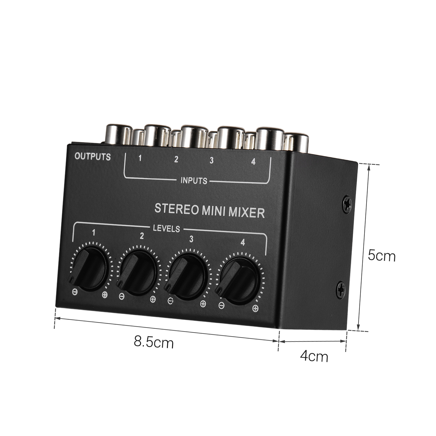 Mini Stereo Audio Mixer with 4-Channel RCA Inputs Separate Volume Controls Full Metal Shell
