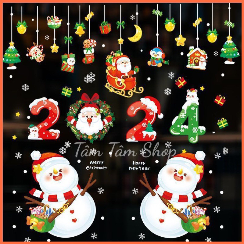 Decal Noel 2024 hít tĩnh điện(không keo)chỉ dán kính.