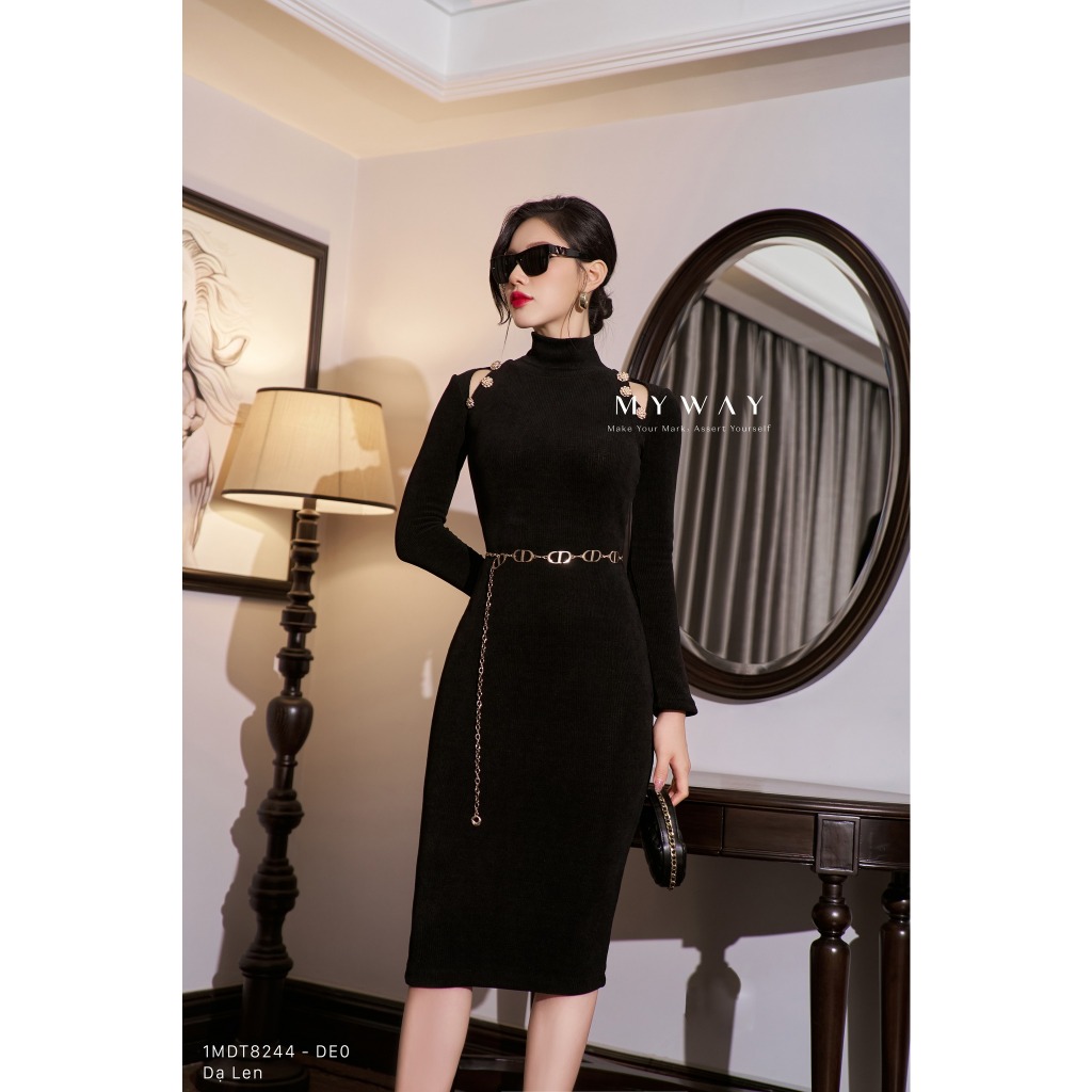 Đầm dạ nữ my way dáng ôm body xẻ vai quyến rũ sang chảnh 1mdt8244