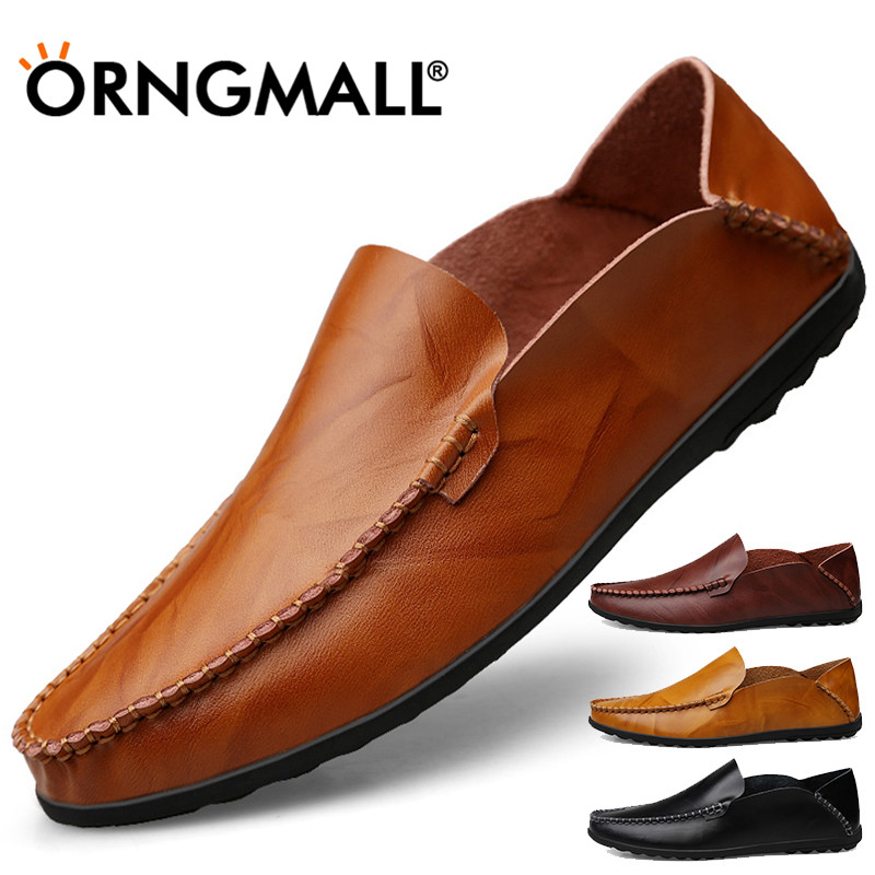 ORNGMALL 4 Color Men Casual Shoes Loafers for Men Genuine Leather Boat Shoes Driving Shoes Slip On Men Loafer Lazy Shoes Plus Size 38-47
