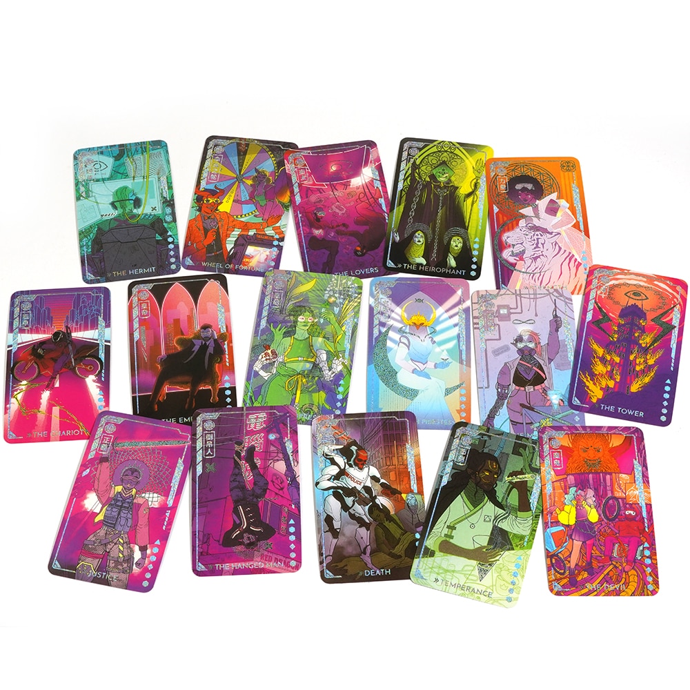 “》？：》？：”： 2023 New Eldritch Overload Fantasy Cyberpunk Tarot Deck Fortune Telling Game Divination Tools 78 Cards Deck Birthday Gift