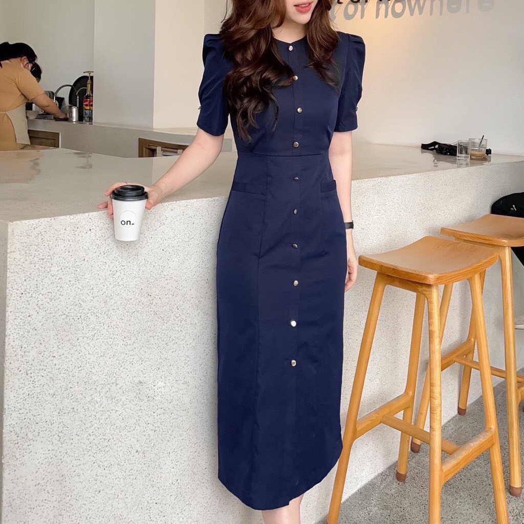 Đầm Midi Phối Nút Thời Trang Thanh Lịch